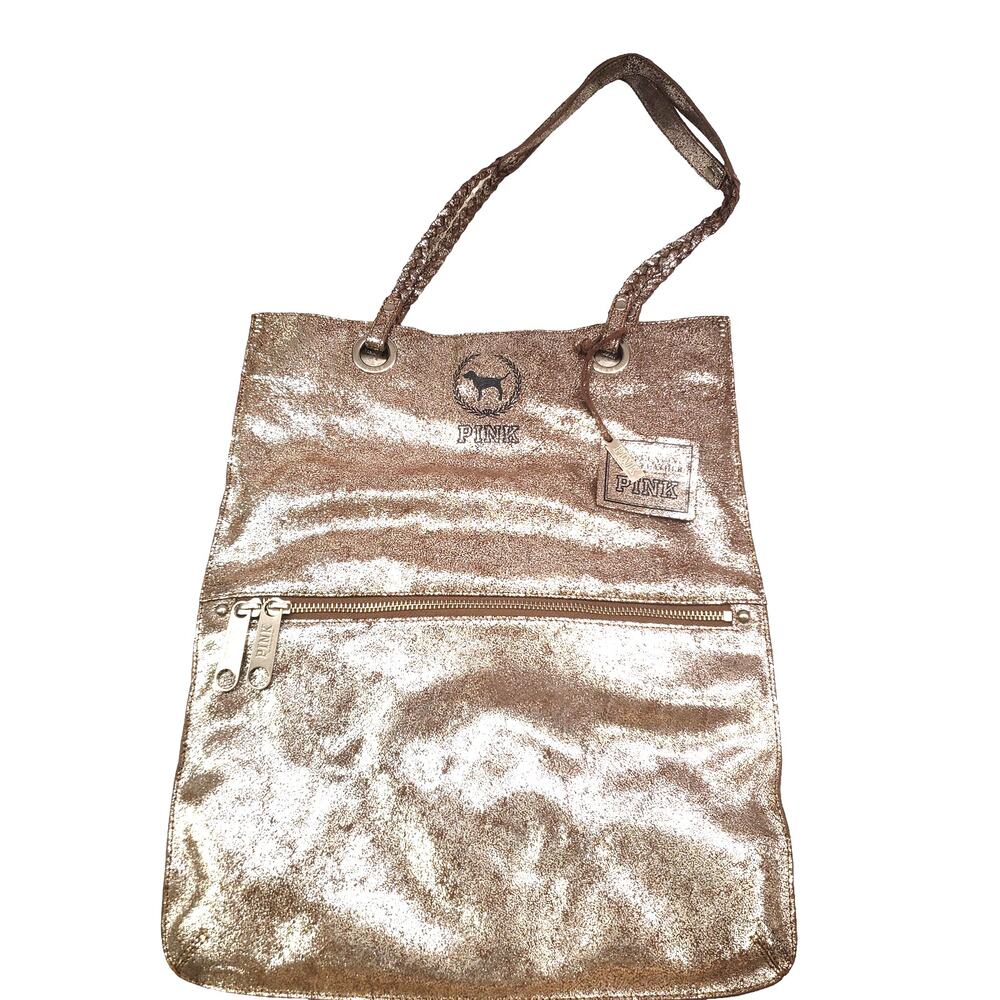 Victorias Secret PINK Gold Tote Genuine Leather Purse VERY RARE